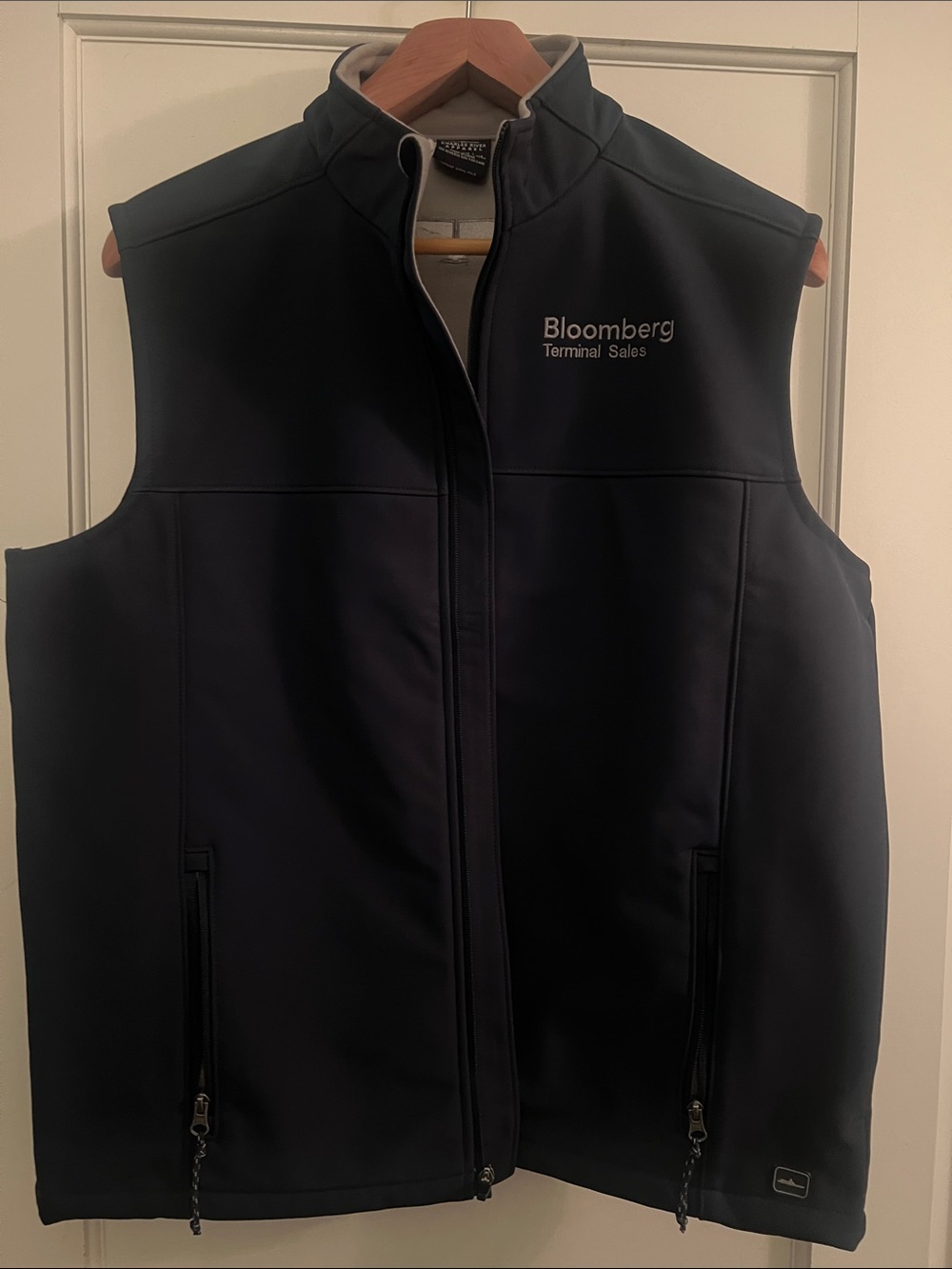 bloom Navy Softshell Vest with BloomberG Terminal Sales Embroidery